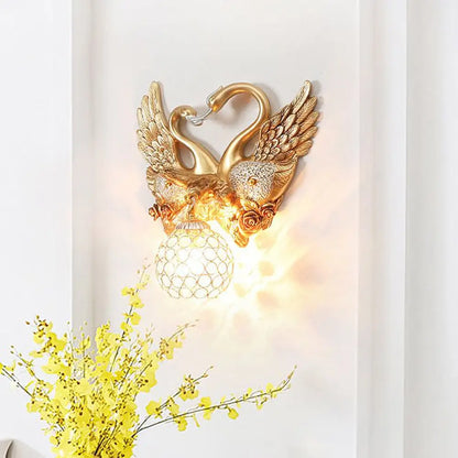 DecorBites™ DecorBites™ Modern Gold Swan Wall Sconce with Crystal Shade - 1-Light Bedroom Lighting