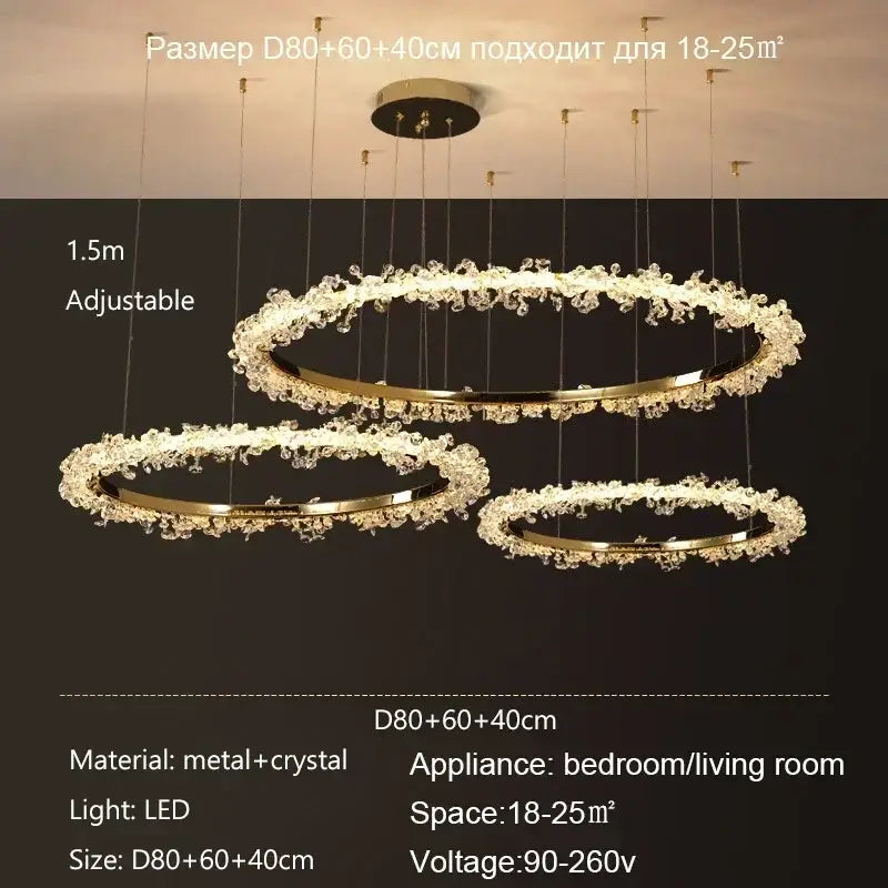 Modern gold tiered decorbites crystal pendant chandelier with sparkling crystals and led lighting for dining room decor