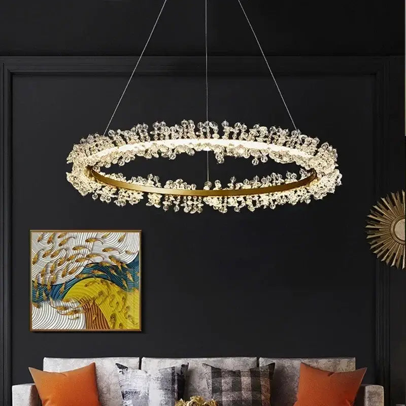 Modern gold swirling crystal pendant chandelier with clear crystal droplets for dining room decorbites crystal pendant