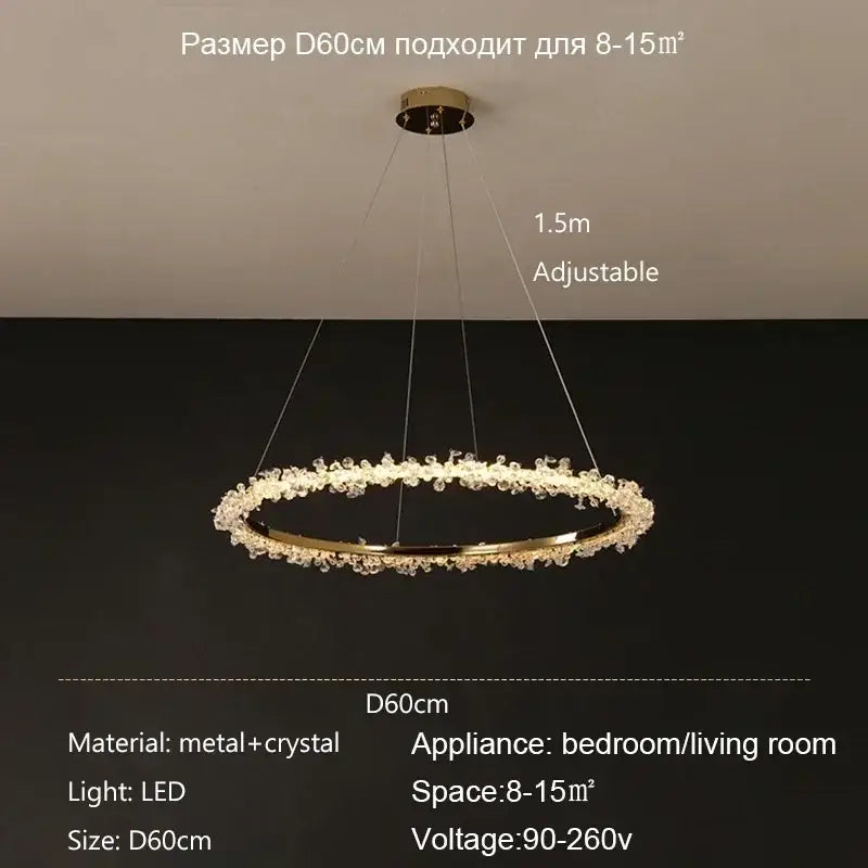 Modern gold swirling crystal pendant chandelier featuring a gold-toned circular frame with clear crystals decorbites crystal pendant