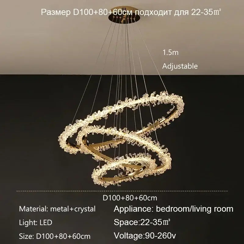 Modern gold swirling crystal pendant chandelier featuring gold-toned spiral design with led lighting by decorbites crystal pendant