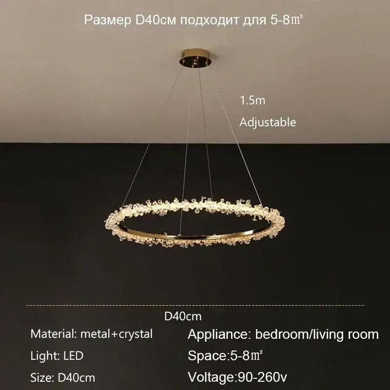 Modern gold swirling crystal pendant chandelier with a gold-toned frame and clear crystals for bedroom or living room decorbites crystal pendant
