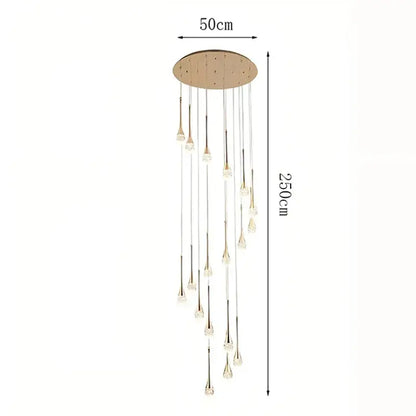 Modern gold crystal pendant light with clear teardrop glass crystals and circular ceiling mount for dining room lighting