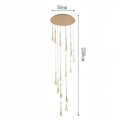 Modern gold teardrop crystal pendant light with circular mount and dangling crystal pendants for dining room
