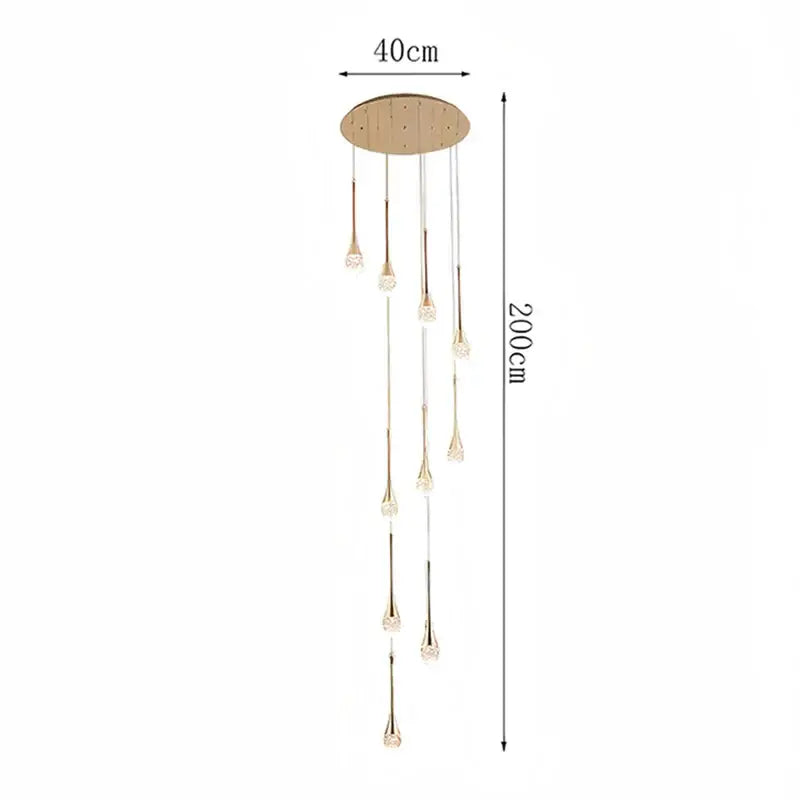 Modern gold teardrop crystal pendant light with multiple dangling crystal pendants for dining room lighting