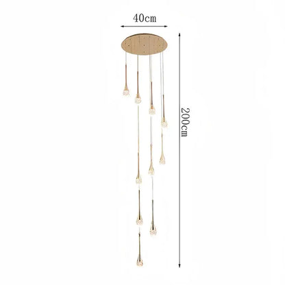 Modern gold teardrop crystal pendant light with multiple dangling crystal pendants for dining room lighting