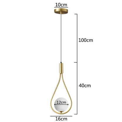 Modern gold glass ball pendant lights featuring a teardrop frame and white spherical bulb for kitchen decorbites decor