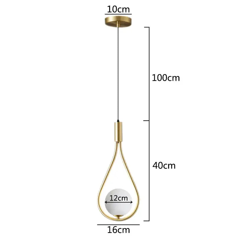 Modern gold glass ball pendant lights featuring a teardrop frame and white spherical bulb for kitchen decorbites decor