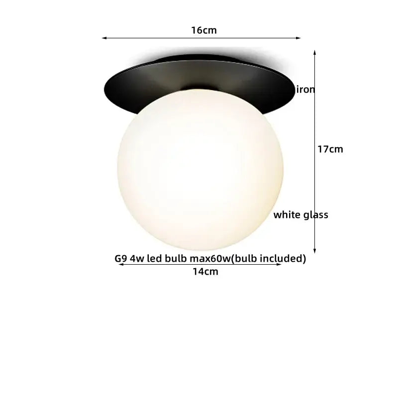 Modern gold textured glass ceiling lamp with black iron and frosted white glass globe by decorbites iron glass