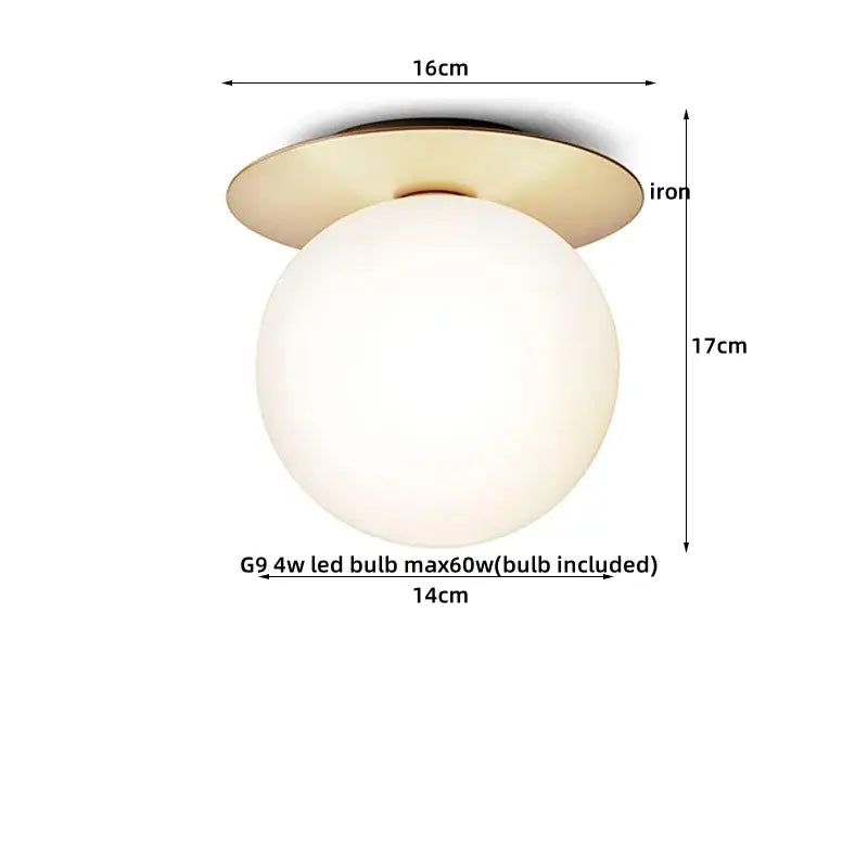 Modern gold textured glass ceiling lamp with matte white spherical globe and brushed brass decorbites iron base