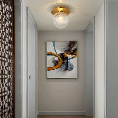 Modern gold textured glass ceiling lamp with faceted clear glass globe by decorbites iron for living room decor
