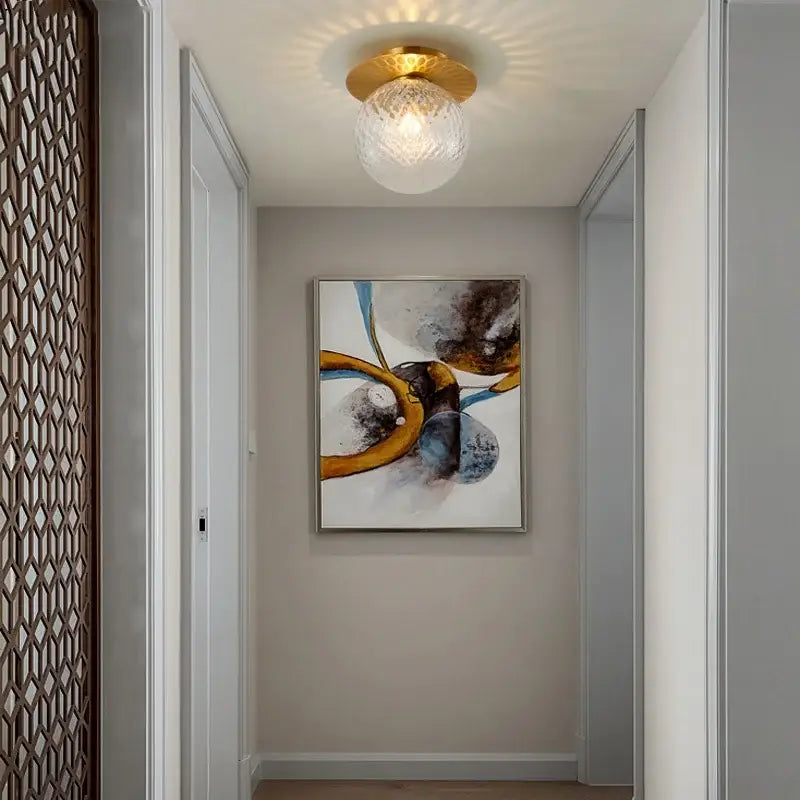 Modern gold textured glass ceiling lamp with faceted clear glass globe by decorbites iron for living room decor