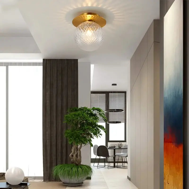 Modern gold textured glass ceiling lamp with clear globe by decorbites iron glass for living room lighting decor