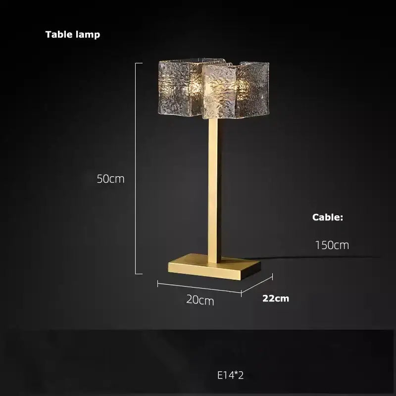 Modern gold textured glass crystal chandelier living room light with gold-finished table lamp and square glass shade decorbites crystal chandelier