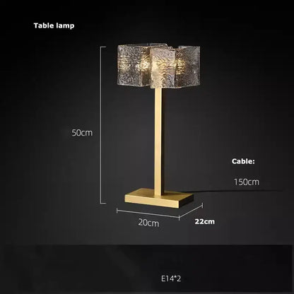Modern gold textured glass crystal chandelier living room light with gold-finished table lamp and square glass shade decorbites crystal chandelier