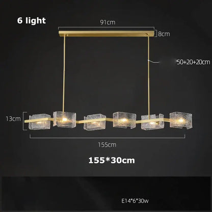 Modern gold textured glass crystal chandelier with six frosted glass cubes by decorbites crystal chandelier for living room decor