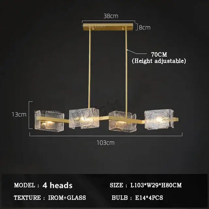 Modern gold textured glass crystal chandelier with four frosted glass cubes by decorbites crystal chandelier for living room decor