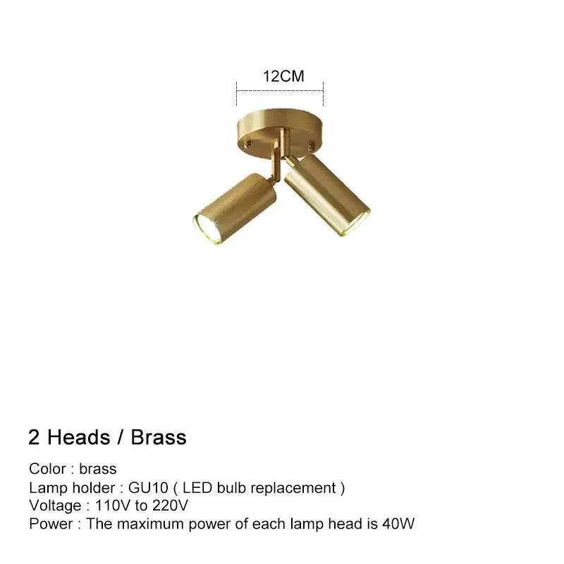 Modern brass-colored two-headed ceiling spotlight with sleek design decorbites adjustable gu10 led ceiling lights