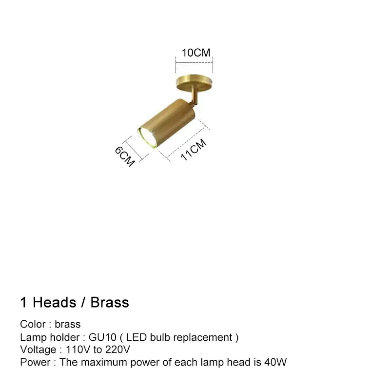 Brass-finished cylindrical spotlight with adjustable head and gu10 lamp holder for decorbites adjustable gu10 ceiling lights