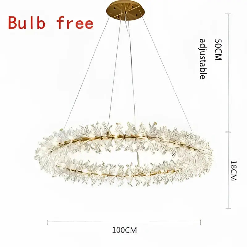 Modern gold three tier crystal led chandelier with concentric rings and clear decorbites crystal led elements for dining room decor
