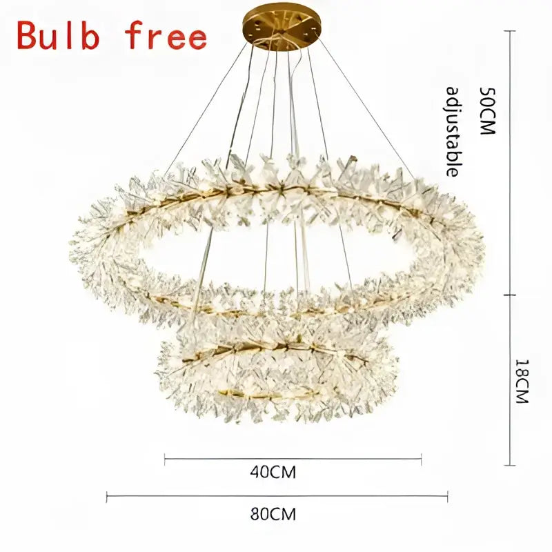 Modern gold three tier decorbites crystal led chandelier with double-ring crystal embellishments for dining room decor