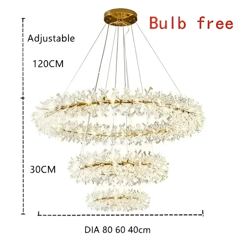 Modern gold three tier crystal led chandelier with cascading petals and adjustable chains by decorbites crystal led for dining room decor