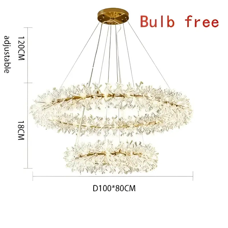 Modern gold three tier crystal led chandelier with leaf-shaped crystal accents by decorbites for dining room decorbites crystal led