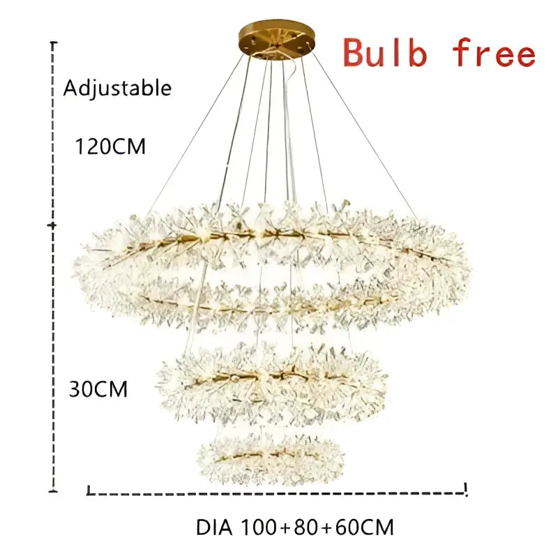 Modern gold three tier crystal led chandelier with cascading crystals and adjustable height for dining room decorbites crystal led