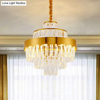 Lámpara de araña moderna dorada de cristal de varios niveles, 9/12 luces, colgante redonda para comedor, 40,6 cm/49,5 cm de ancho