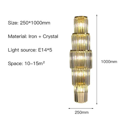 Modern gold tiered crystal nordic wall lamp with iron frame and five e14 lights perfect for elegant decorbites crystal nordic decor