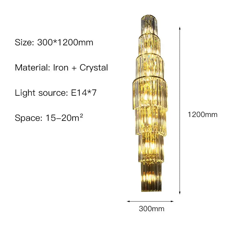 Modern gold tiered crystal nordic wall lamp with cascading crystals and metallic iron frame for living room decorbites wall lamp