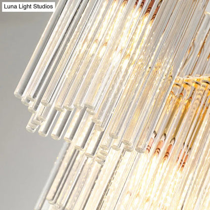 Lámpara de araña moderna de cristal cilíndrica escalonada dorada: colgante de comedor de 6 luces