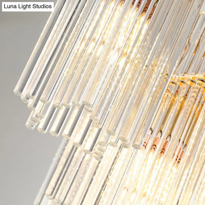 Lámpara de araña moderna de cristal cilíndrica escalonada dorada: colgante de comedor de 6 luces