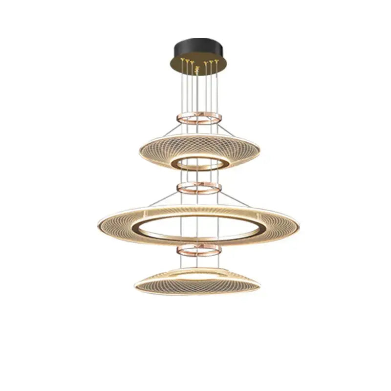 Modern gold tiered mesh pendant chandelier with concentric rings and black mount ideal for pendant chandeliers led hanging
