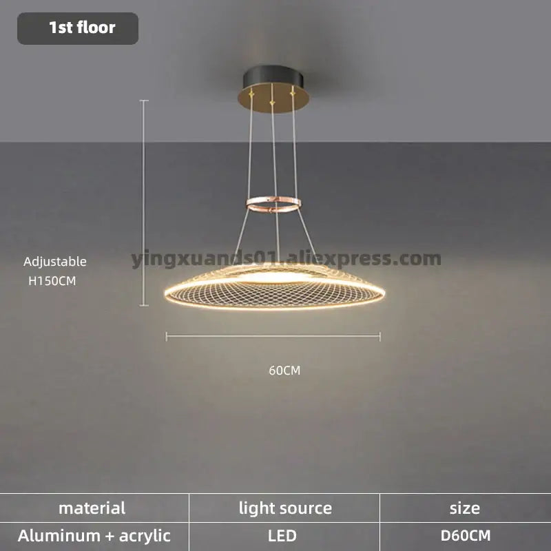 Modern gold tiered mesh pendant chandeliers led with aluminum and acrylic mesh design warm led illumination for living room