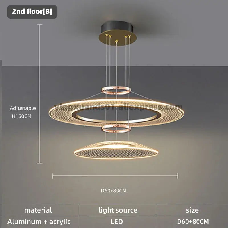 Modern gold double pendant chandeliers with two-tiered mesh design in brushed aluminum and acrylic for living rooms