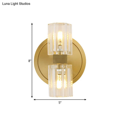 DecorBites™ DecorBites™ Modern Gold Translucent Crystal Blocks Wall Lamp: Cylindrical Sconce with 2 Heads for Drawing Room