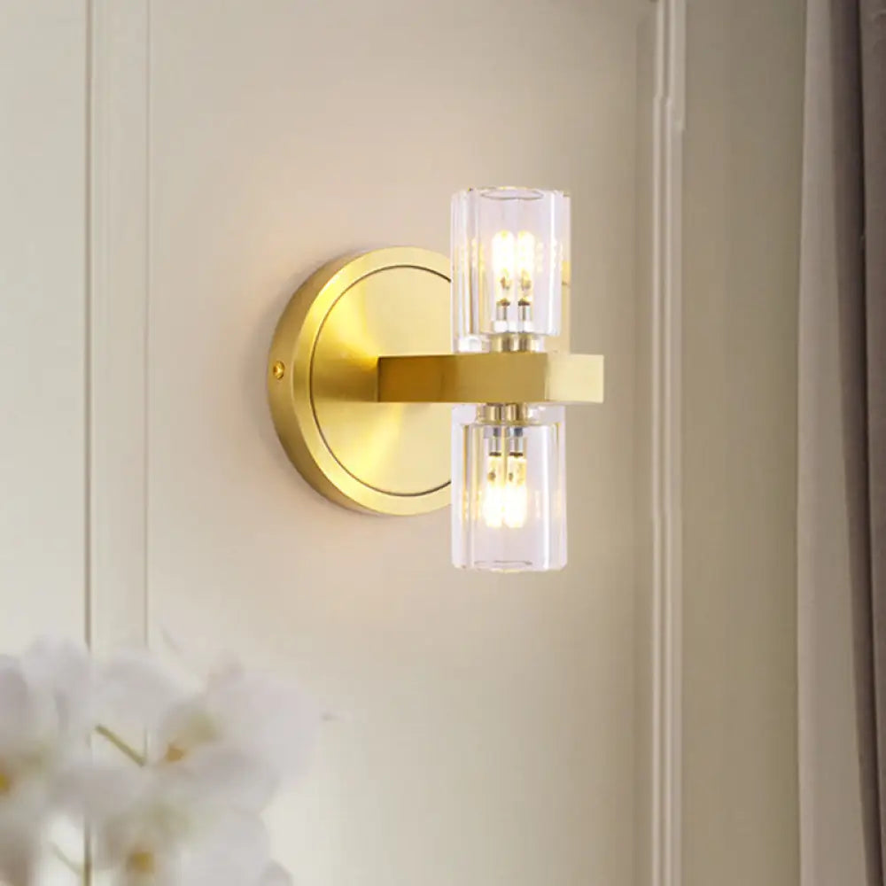DecorBites™ DecorBites™ Modern Gold Translucent Crystal Blocks Wall Lamp: Cylindrical Sconce with 2 Heads for Drawing Room
