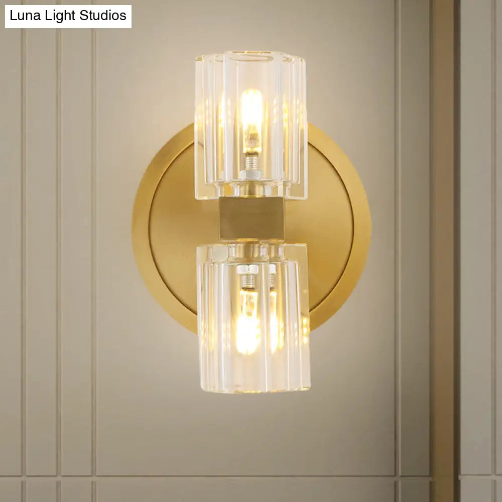 DecorBites™ DecorBites™ Modern Gold Translucent Crystal Blocks Wall Lamp: Cylindrical Sconce with 2 Heads for Drawing Room