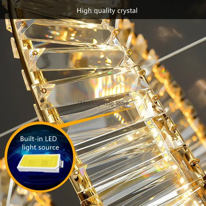 Modern gold triple ring decorbites crystal ceiling chandelier with clear crystal prisms and built-in led lighting for living room