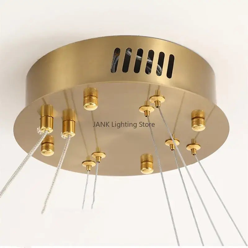 Modern gold triple ring decorbites crystal ceiling chandelier with adjustable cables for living room lighting