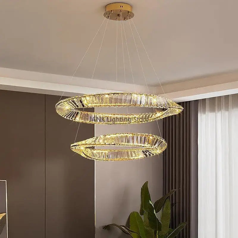 Modern gold double-ring decorbites crystal ceiling chandelier with elegant crystal accents for living room lighting