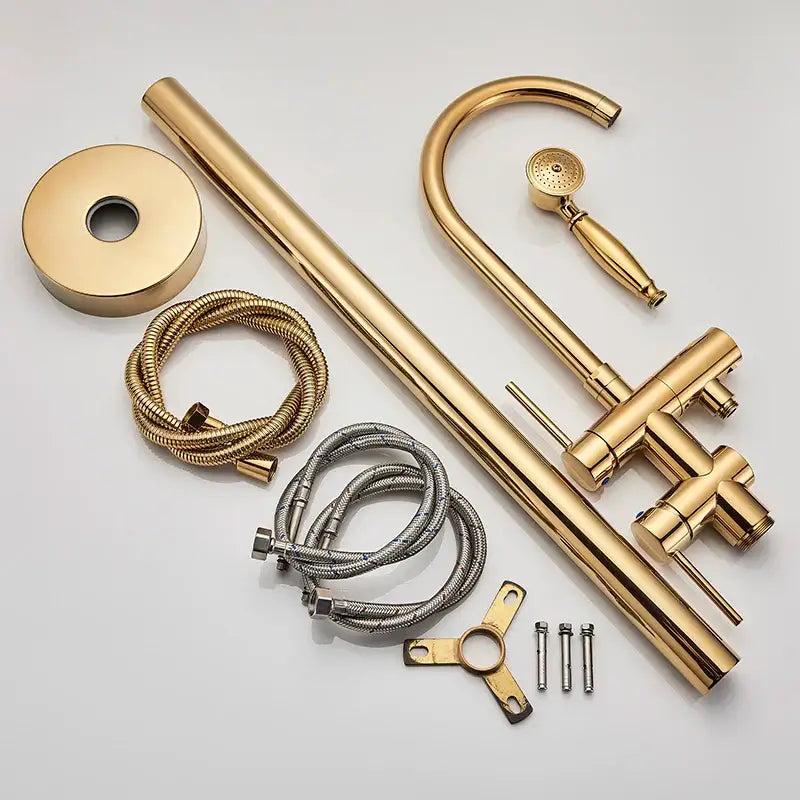Modern gold tub sink faucet with curved spout handheld showerhead and gold tub sink decorbites bathroom fixture