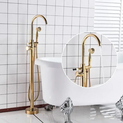 Modern gold tub sink freestanding faucet with tall curved spout and detachable handshower decorbites gold tub fixture