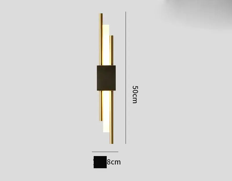 Modern gold tube wall sconce with three vertical rods and black accent for bedroom decorbites gold tube wall lighting