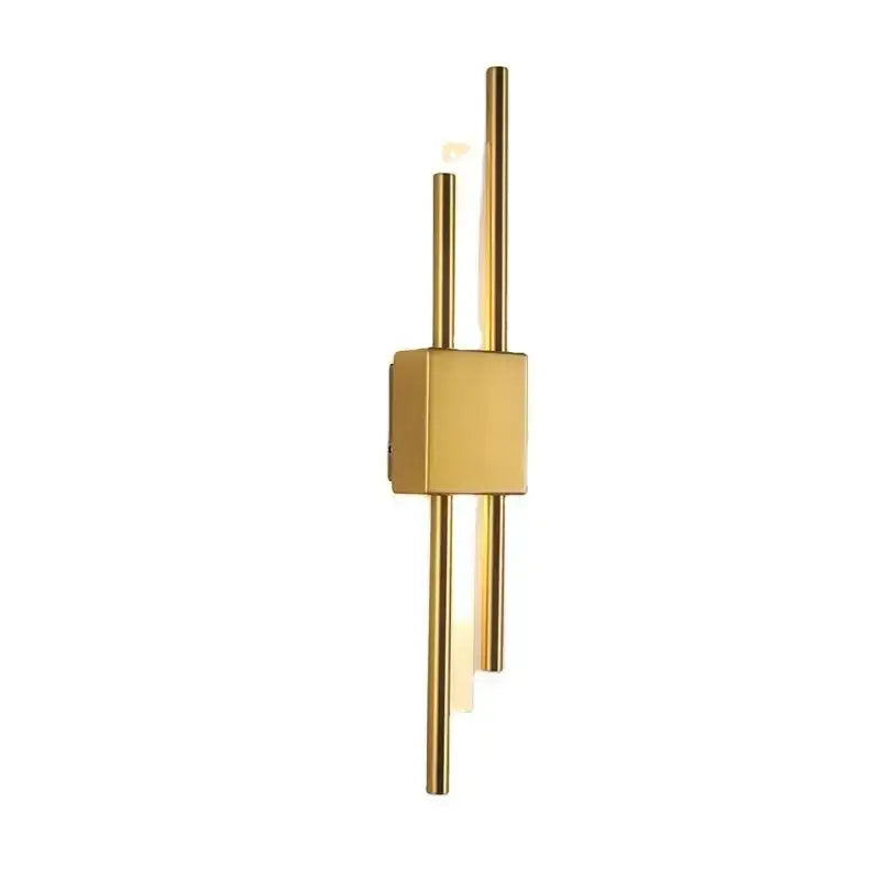 Modern gold tube wall sconce with sleek vertical rods and square housing for bedroom fabric diffuser light decorbites gold tube