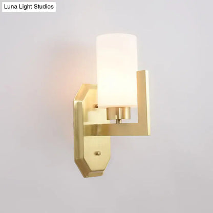Modern gold tubular wall lamp with frosted glass shade gold finished product fixture for living room installation