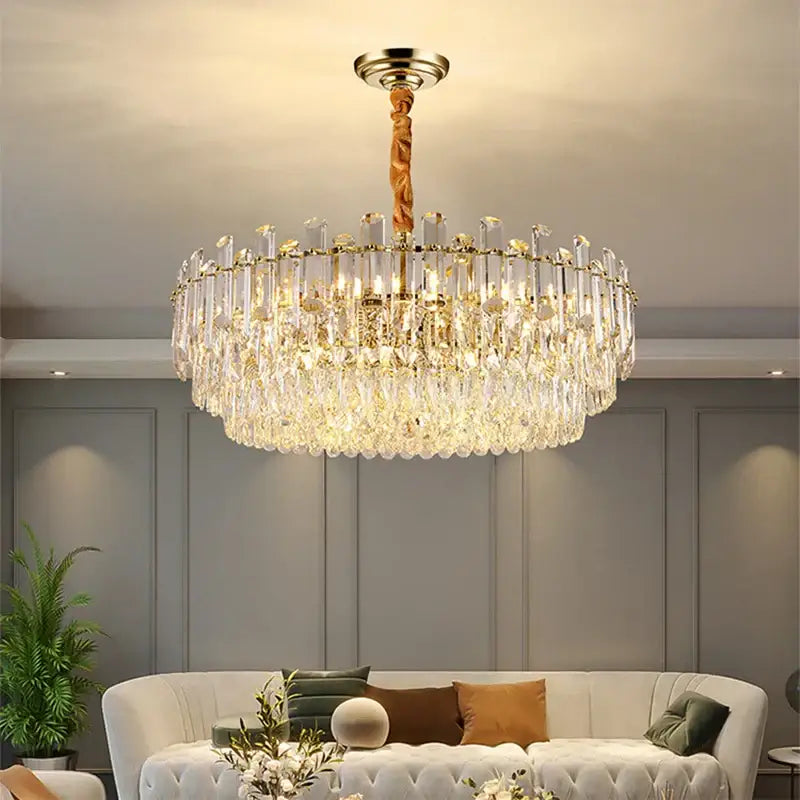 Elegant modern gold twisted brass crystal chandelier with cascading decorbites k9 crystal prisms for living room decor