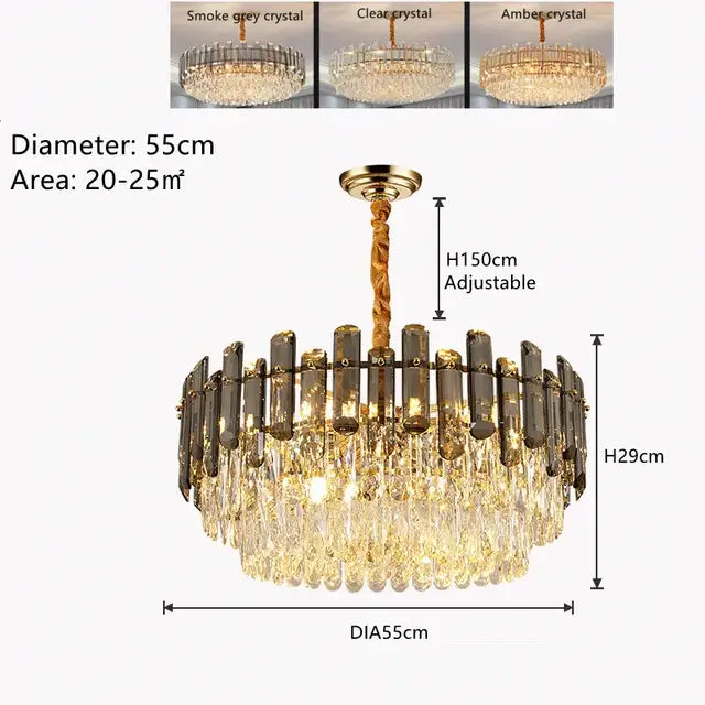 Elegant modern gold twisted brass crystal chandelier with smoked grey tubes and clear droplets for living room decorbites k9 crystal