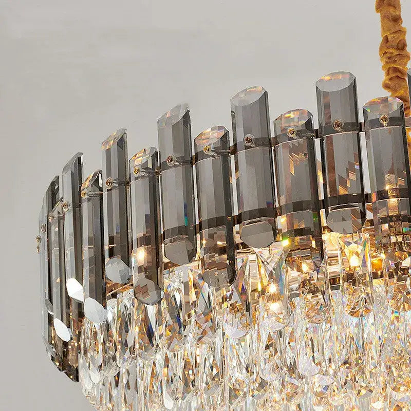 Elegant silver-toned crystal chandelier with faceted crystal bars and teardrop crystals for modern living room decorbites k9 crystal